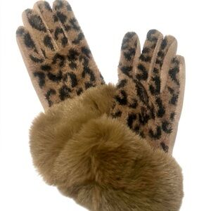 🔥🔥🆕Leopard Print Faux Fur Trim Gloves